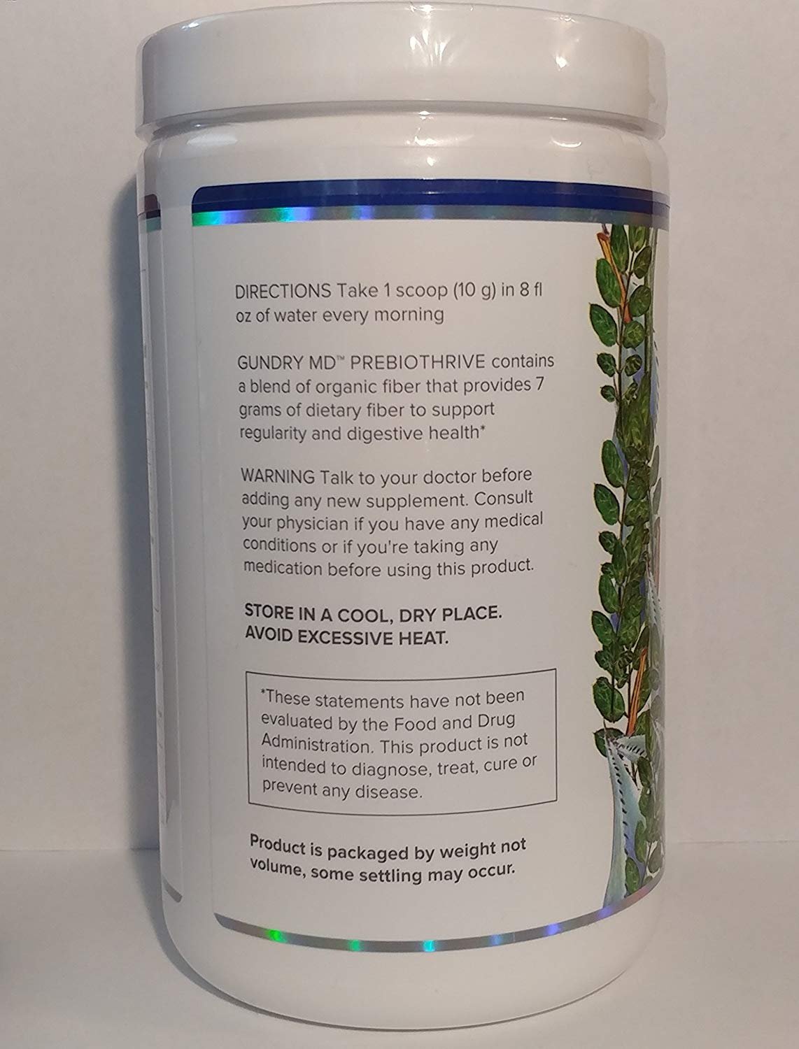 Backside of Bottle of Gundry MD PrebioThrive