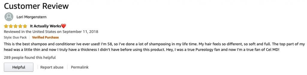 Lori's post in Customer Reviews of Cel MD